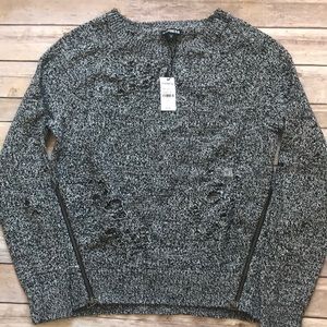 Express Distressed Sweater with Zippers
